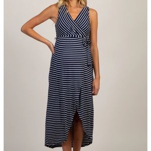 PinkBlush Navy Striped Hi-Low Maternity Wrap Dress